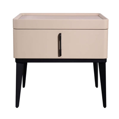 Contemporary Matte Metal Faux Leather Bedside Table - 1-Drawer Nightstand For Bedroom