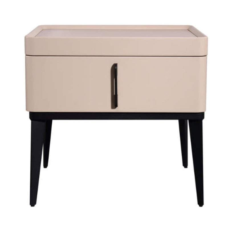 Contemporary Matte Metal Faux Leather Bedside Table - 1-Drawer Nightstand For Bedroom