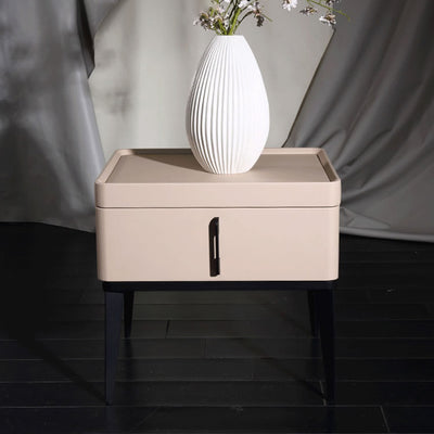 Contemporary Matte Metal Faux Leather Bedside Table - 1-Drawer Nightstand For Bedroom