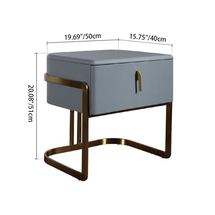 Table de chevet contemporaine scandinave en simili cuir - carré incurvé à 1 tiroir pour chambre à coucher 