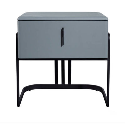 Contemporary Scandinavian Faux Leather Bedside Table - Curved Square 1-Drawer For Bedroom