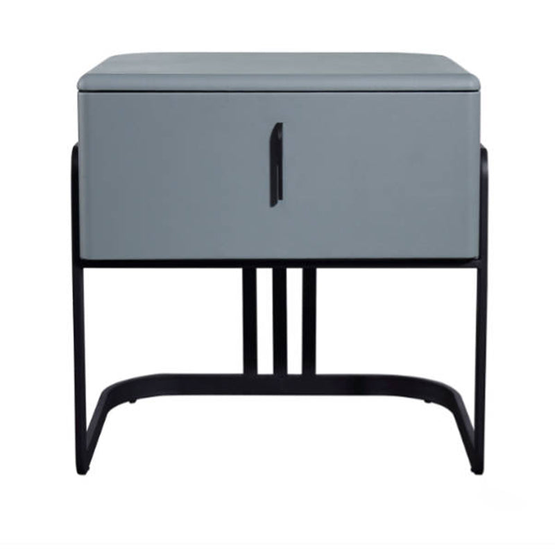 Contemporary Scandinavian Faux Leather Bedside Table - Curved Square 1-Drawer For Bedroom