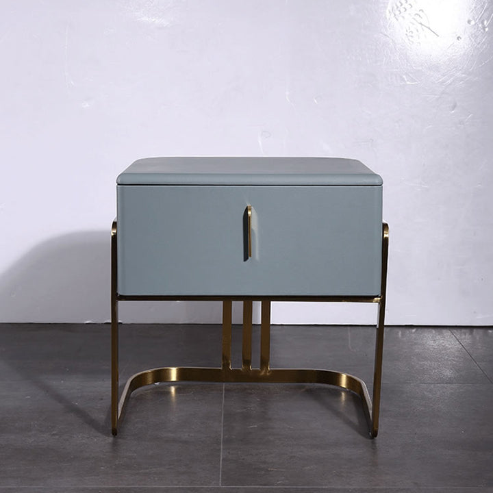 Table de chevet contemporaine scandinave en simili cuir - carré incurvé à 1 tiroir pour chambre à coucher 