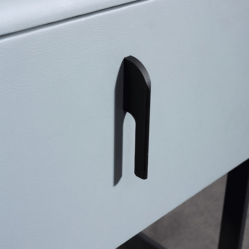 Contemporary Scandinavian Faux Leather Bedside Table - Curved Square 1-Drawer For Bedroom