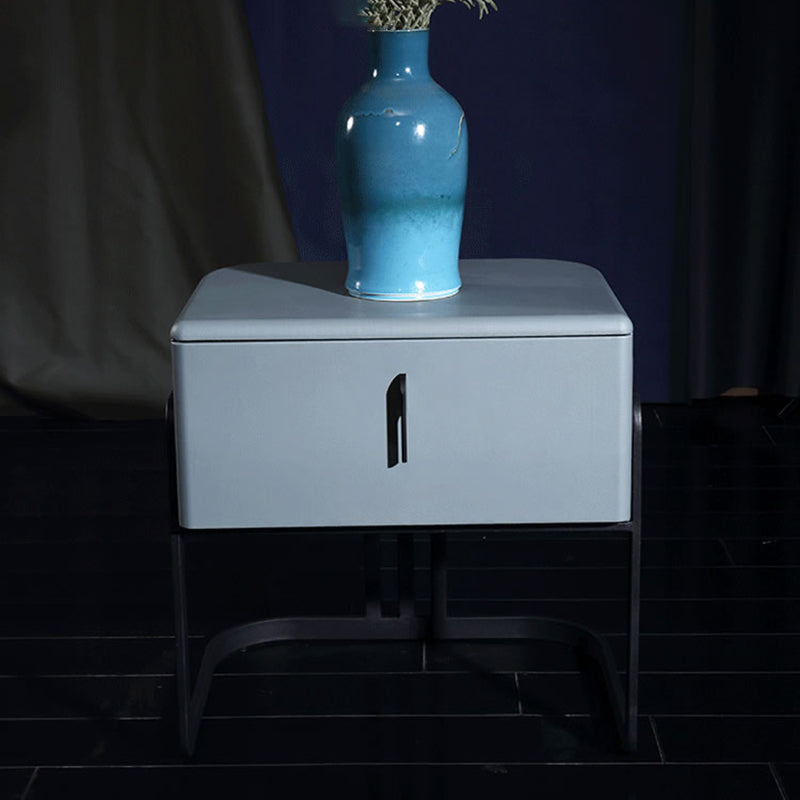 Contemporary Scandinavian Faux Leather Bedside Table - Curved Square 1-Drawer For Bedroom