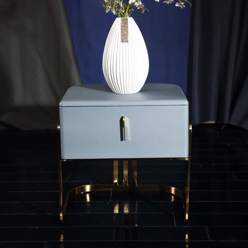 Contemporary Scandinavian Faux Leather Bedside Table - Curved Square 1-Drawer For Bedroom