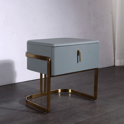 Contemporary Scandinavian Faux Leather Bedside Table - Curved Square 1-Drawer For Bedroom