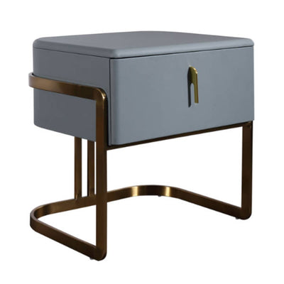 Contemporary Scandinavian Faux Leather Bedside Table - Curved Square 1-Drawer For Bedroom