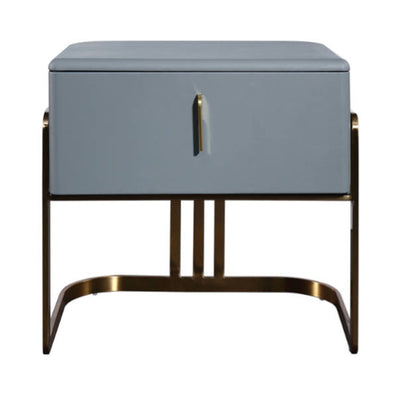 Contemporary Scandinavian Faux Leather Bedside Table - Curved Square 1-Drawer For Bedroom