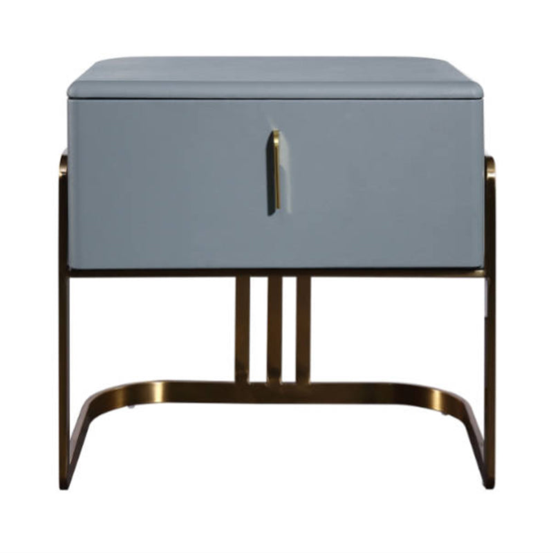 Contemporary Scandinavian Faux Leather Bedside Table - Curved Square 1-Drawer For Bedroom