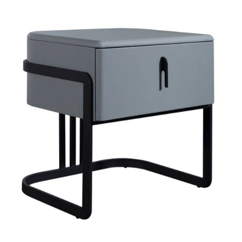 Contemporary Scandinavian Faux Leather Bedside Table - Curved Square 1-Drawer For Bedroom