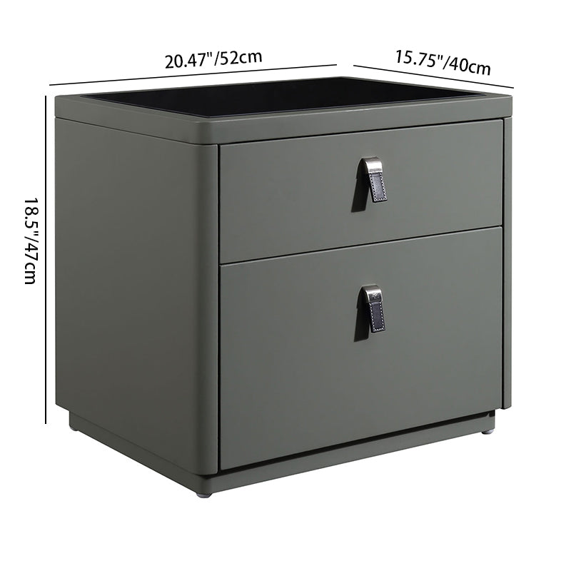 Table de chevet contemporaine nordique en cuir synthétique - élégante avec plateau en verre et 2 tiroirs pour chambre 