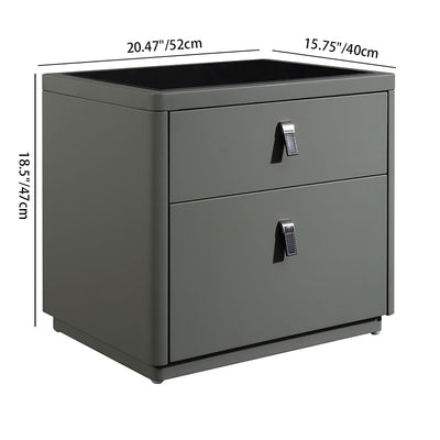 Contemporary Nordic Faux Leather Bedside Table - Elegant Glass Top 2-Drawers For Bedroom