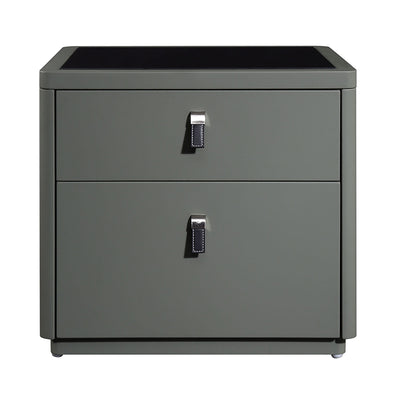 Contemporary Nordic Faux Leather Bedside Table - Elegant Glass Top 2-Drawers For Bedroom