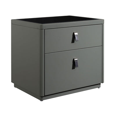 Contemporary Nordic Faux Leather Bedside Table - Elegant Glass Top 2-Drawers For Bedroom