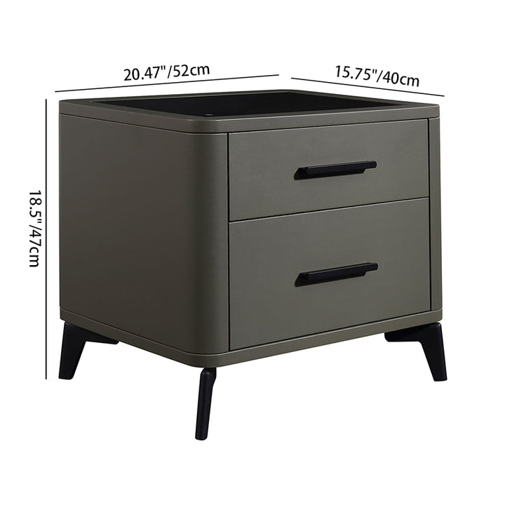 Table de chevet moderne de luxe en similicuir avec plateau en verre - table de chevet à 2 tiroirs pour chambre à coucher 