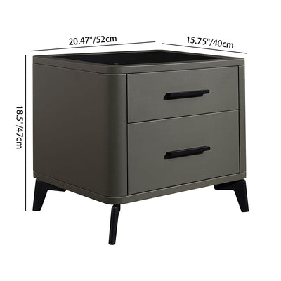 Modern Luxury Faux Leather Nightstand With Glass Top - 2 Drawer Bedside Table For Bedroom
