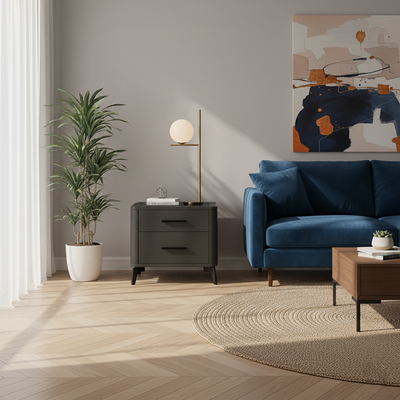 Modern Luxury Faux Leather Nightstand With Glass Top - 2 Drawer Bedside Table For Bedroom