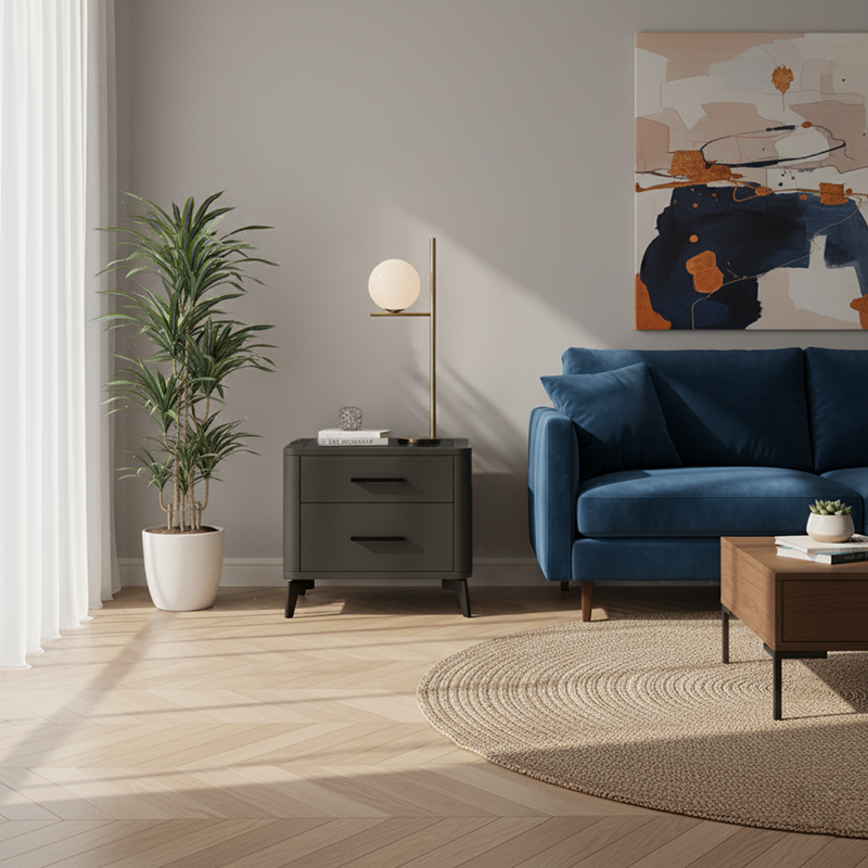 Modern Luxury Faux Leather Nightstand With Glass Top - 2 Drawer Bedside Table For Bedroom