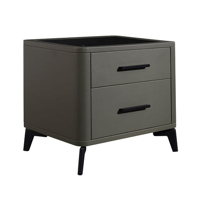 Modern Luxury Faux Leather Nightstand With Glass Top - 2 Drawer Bedside Table For Bedroom