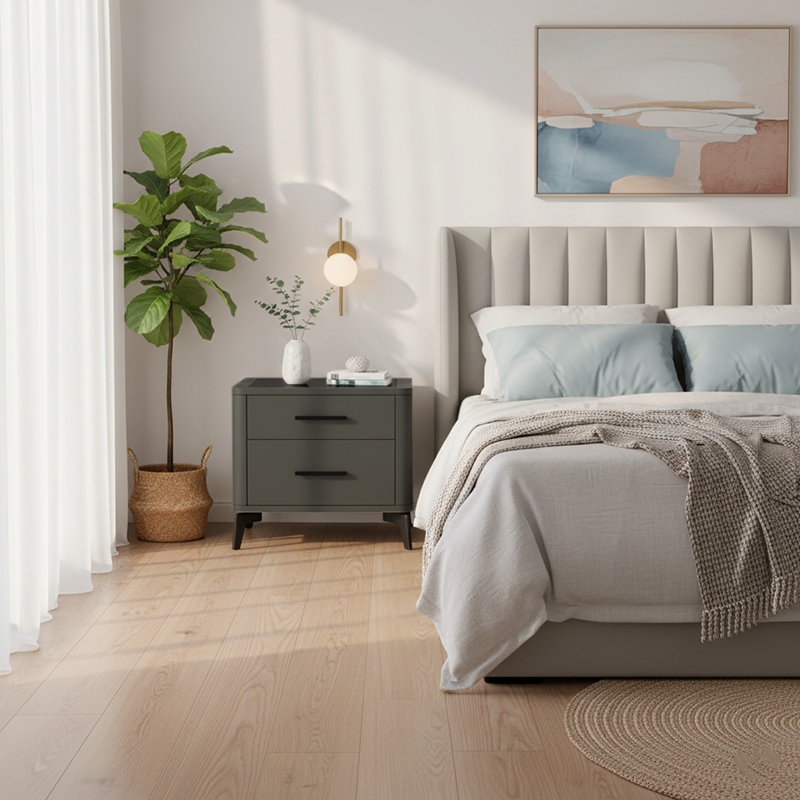 Modern Luxury Faux Leather Nightstand With Glass Top - 2 Drawer Bedside Table For Bedroom