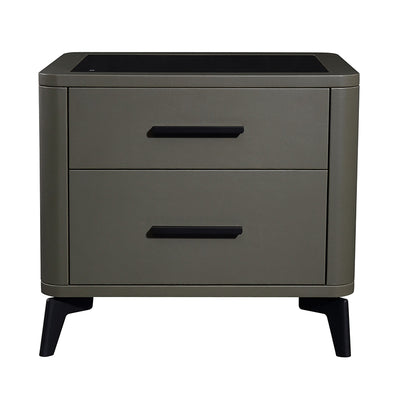 Modern Luxury Faux Leather Nightstand With Glass Top - 2 Drawer Bedside Table For Bedroom