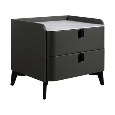 Contemporary Nordic Dual-Finish Nightstand - Square Sintered Stone Top Bedside Table For Bedroom