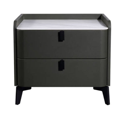 Contemporary Nordic Dual-Finish Nightstand - Square Sintered Stone Top Bedside Table For Bedroom