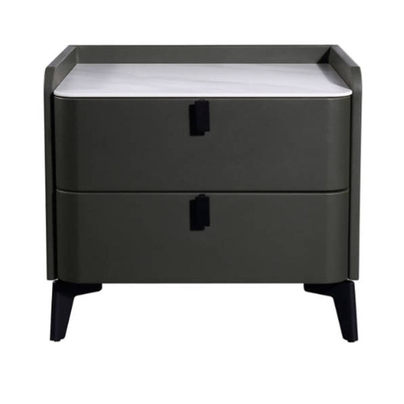 Contemporary Nordic Dual-Finish Nightstand - Square Sintered Stone Top Bedside Table For Bedroom