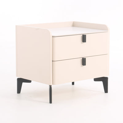 Contemporary Nordic Dual-Finish Nightstand - Square Sintered Stone Top Bedside Table For Bedroom