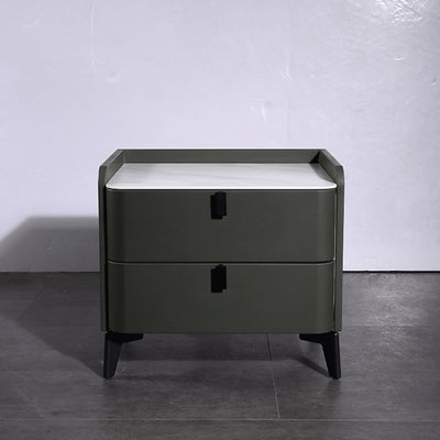 Contemporary Nordic Dual-Finish Nightstand - Square Sintered Stone Top Bedside Table For Bedroom