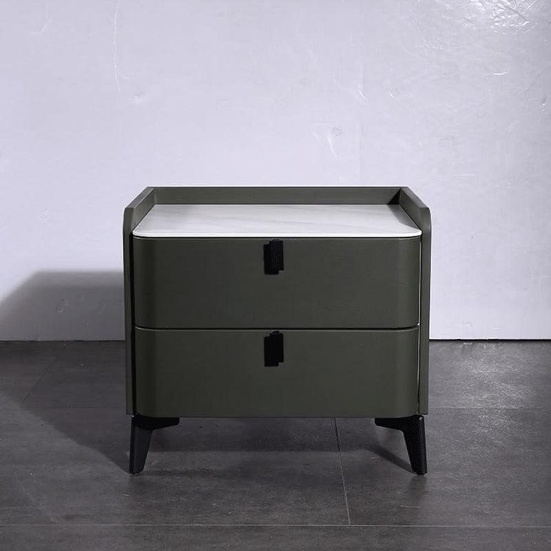 Contemporary Nordic Dual-Finish Nightstand - Square Sintered Stone Top Bedside Table For Bedroom