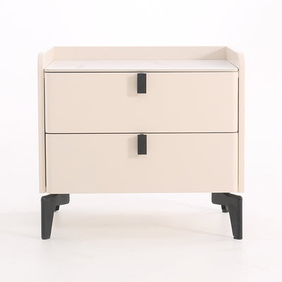 Contemporary Nordic Dual-Finish Nightstand - Square Sintered Stone Top Bedside Table For Bedroom