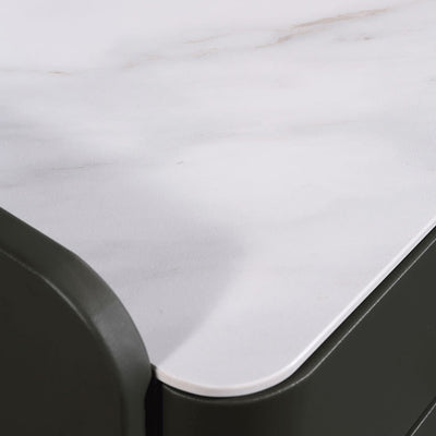 Contemporary Nordic Dual-Finish Nightstand - Square Sintered Stone Top Bedside Table For Bedroom