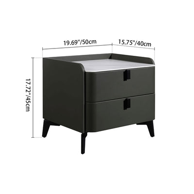 Contemporary Nordic Dual-Finish Nightstand - Square Sintered Stone Top Bedside Table For Bedroom
