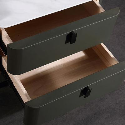 Contemporary Nordic Dual-Finish Nightstand - Square Sintered Stone Top Bedside Table For Bedroom