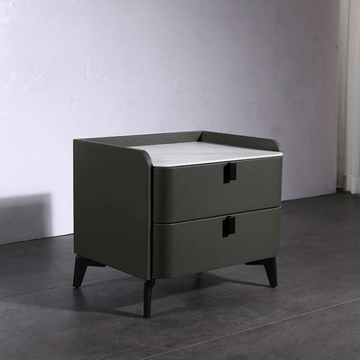 Contemporary Nordic Dual-Finish Nightstand - Square Sintered Stone Top Bedside Table For Bedroom