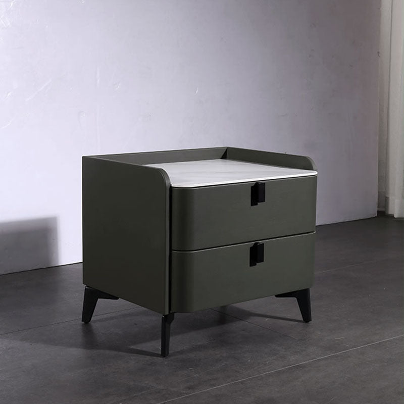 Contemporary Nordic Dual-Finish Nightstand - Square Sintered Stone Top Bedside Table For Bedroom