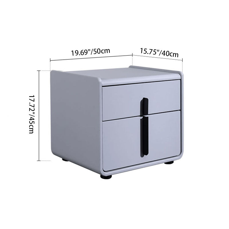 Moderna mesita de noche minimalista de cuero sintético - Mesa de noche cuadrada con 2 cajones para dormitorio 