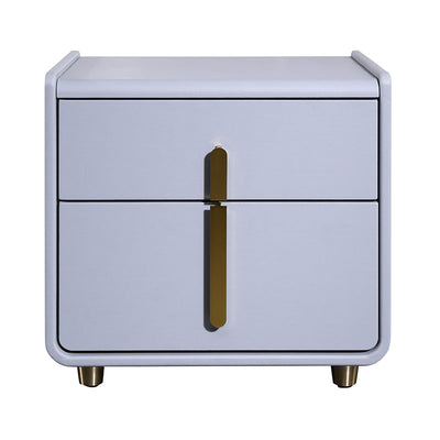 Modern Minimalist Faux Leather Nightstand - Square 2 Drawer Bedside Table For Bedroom
