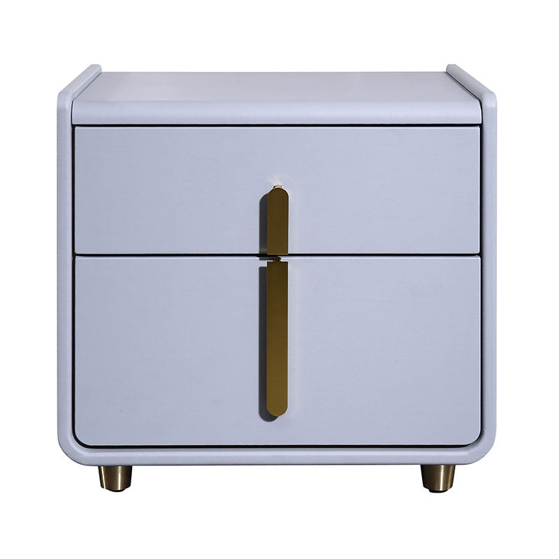 Modern Minimalist Faux Leather Nightstand - Square 2 Drawer Bedside Table For Bedroom