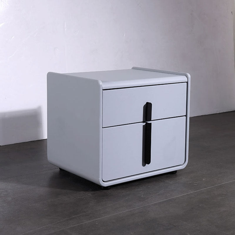 Modern Minimalist Faux Leather Nightstand - Square 2 Drawer Bedside Table For Bedroom