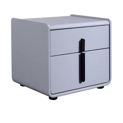 Modern Minimalist Faux Leather Nightstand - Square 2 Drawer Bedside Table For Bedroom