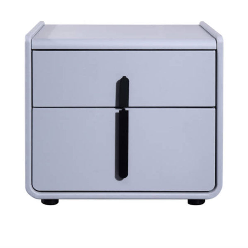 Modern Minimalist Faux Leather Nightstand - Square 2 Drawer Bedside Table For Bedroom