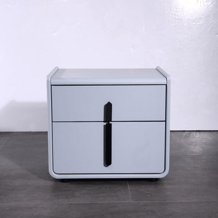 Moderna mesita de noche minimalista de cuero sintético - Mesa de noche cuadrada con 2 cajones para dormitorio 
