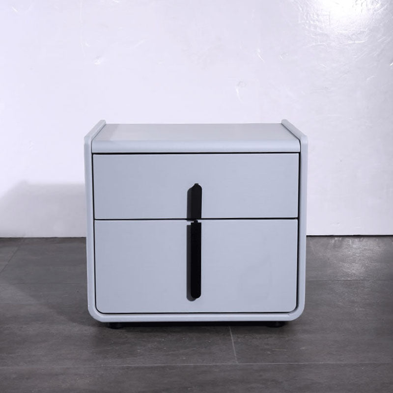 Modern Minimalist Faux Leather Nightstand - Square 2 Drawer Bedside Table For Bedroom
