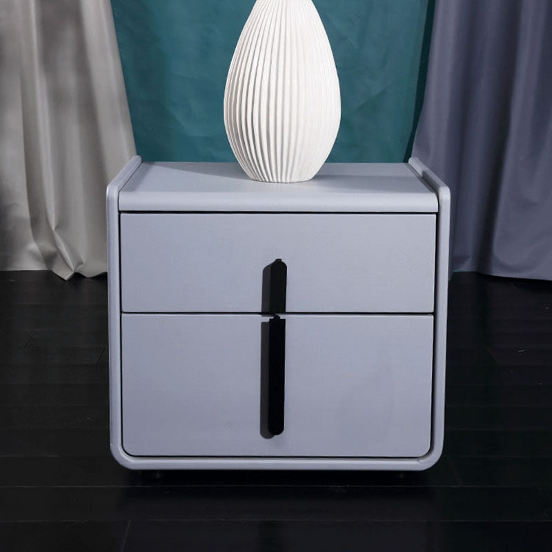 Moderna mesita de noche minimalista de cuero sintético - Mesa de noche cuadrada con 2 cajones para dormitorio 