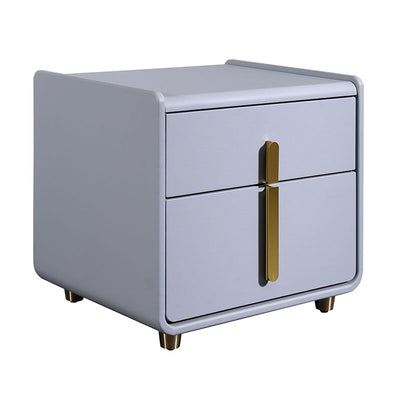 Modern Minimalist Faux Leather Nightstand - Square 2 Drawer Bedside Table For Bedroom