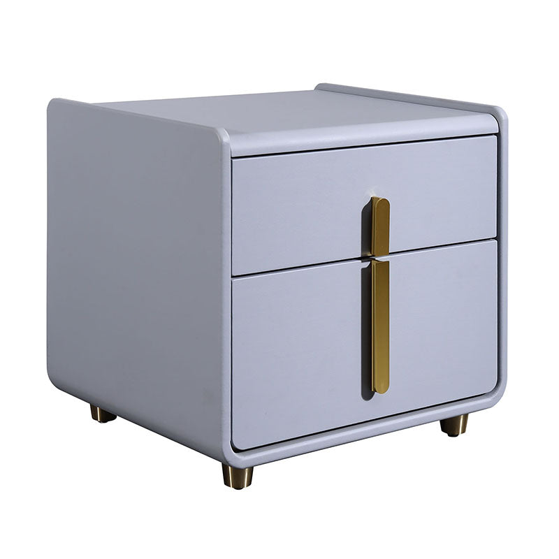 Modern Minimalist Faux Leather Nightstand - Square 2 Drawer Bedside Table For Bedroom