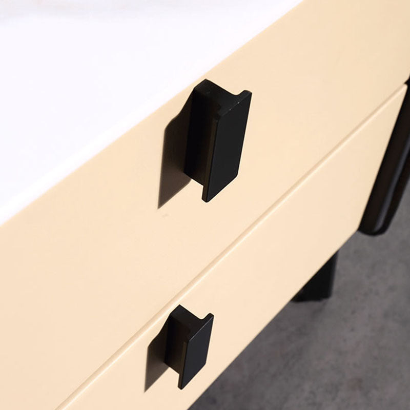 Contemporary Nordic Sintered Stone Metal Bedside Table - Curved Edges 2 Drawers Nightstand For Bedroom